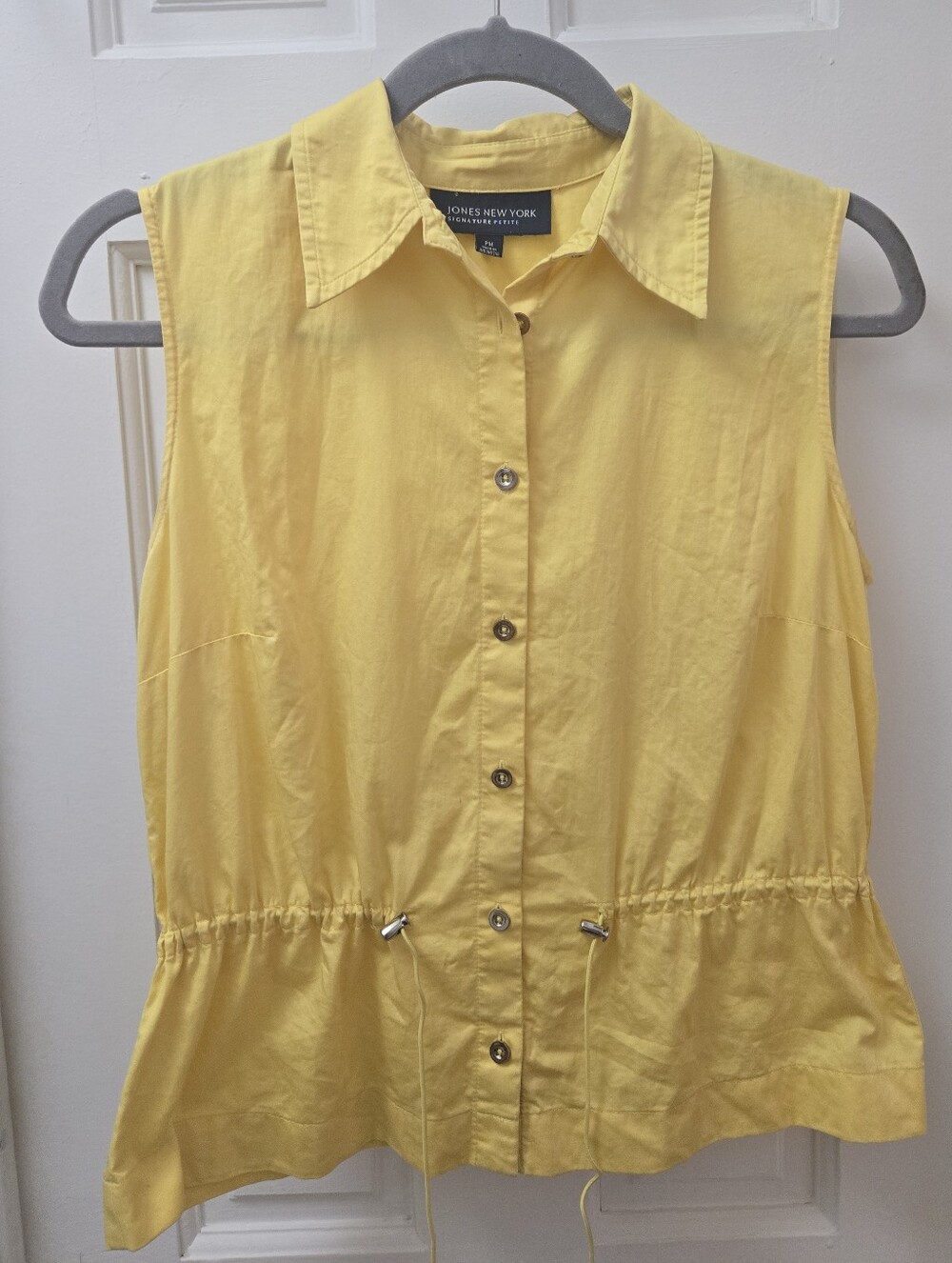 Vintage JONES NEW YORK 100% Cotton Yellow Sleeveless Collared Blouse Medium 90s